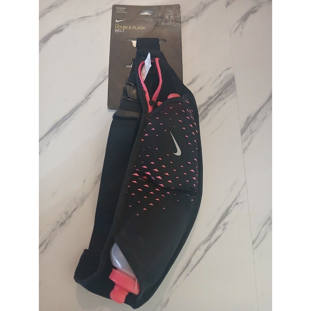 NIKE Double Flask Belt Two 10oz Bottles Black/ Pink New Active Wear Running